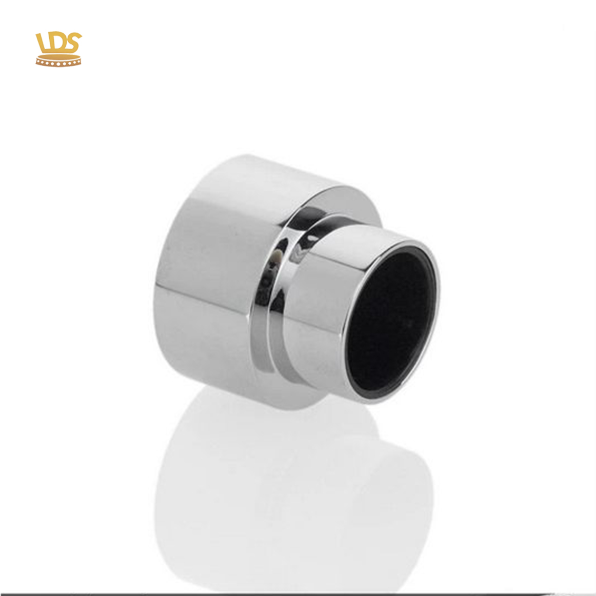 Shiny chrome polished zinc alloy perfume cap with black plastic liner by LEADERS