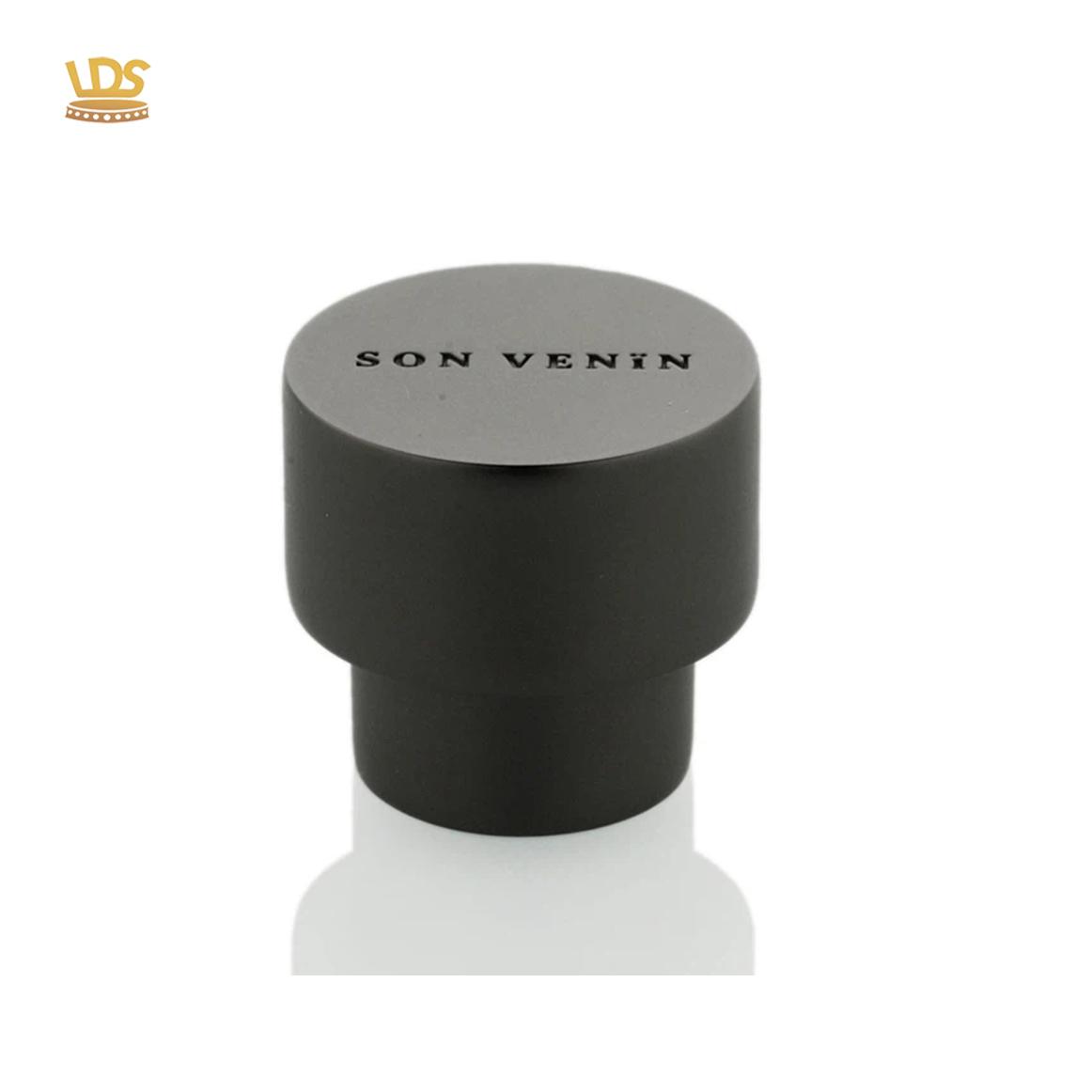 Matte black luxury Zamac perfume cap with engraved SON VENIN logo