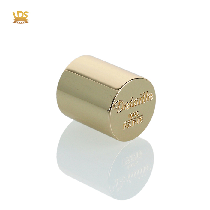 Gold Embossing Cylindrical Shape Zamak Perfume lid