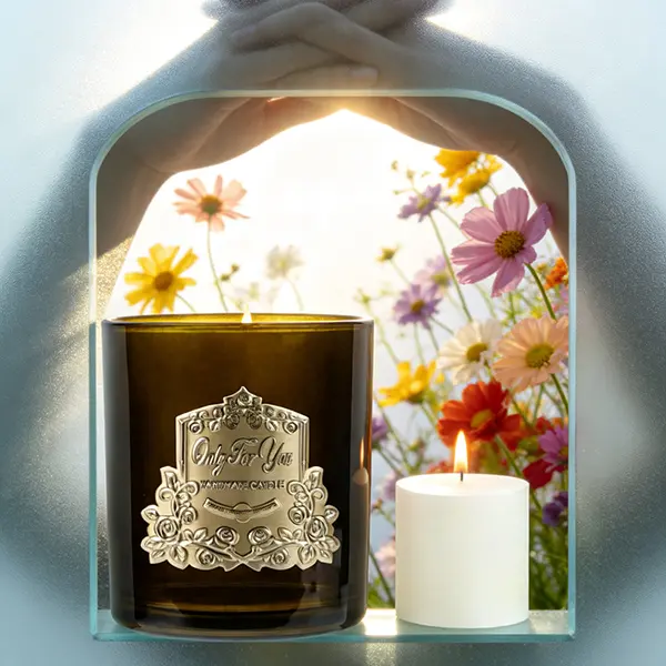Flowers and metallic candle nameplates are a perfect match
