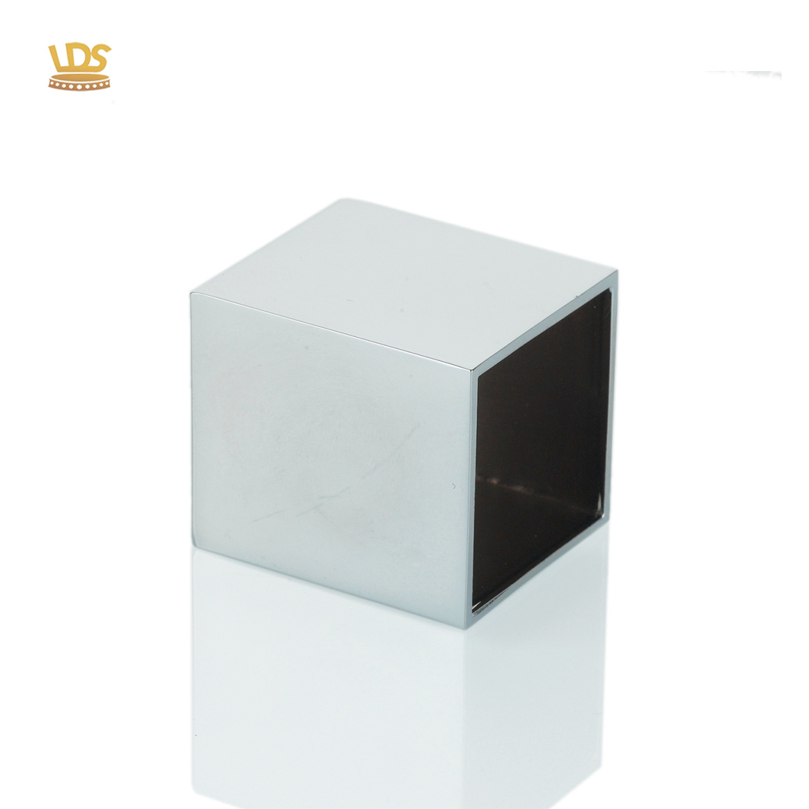 Square shiny silver zinc alloy perfume cap with black inner liner