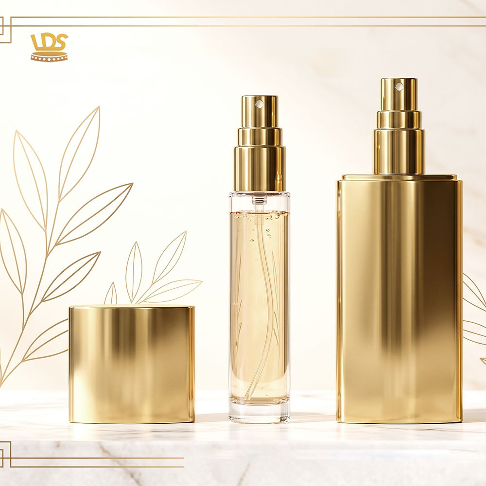 Luxury 8ml rhombus magnetic travel sprays in metallic gold and silver finishes.